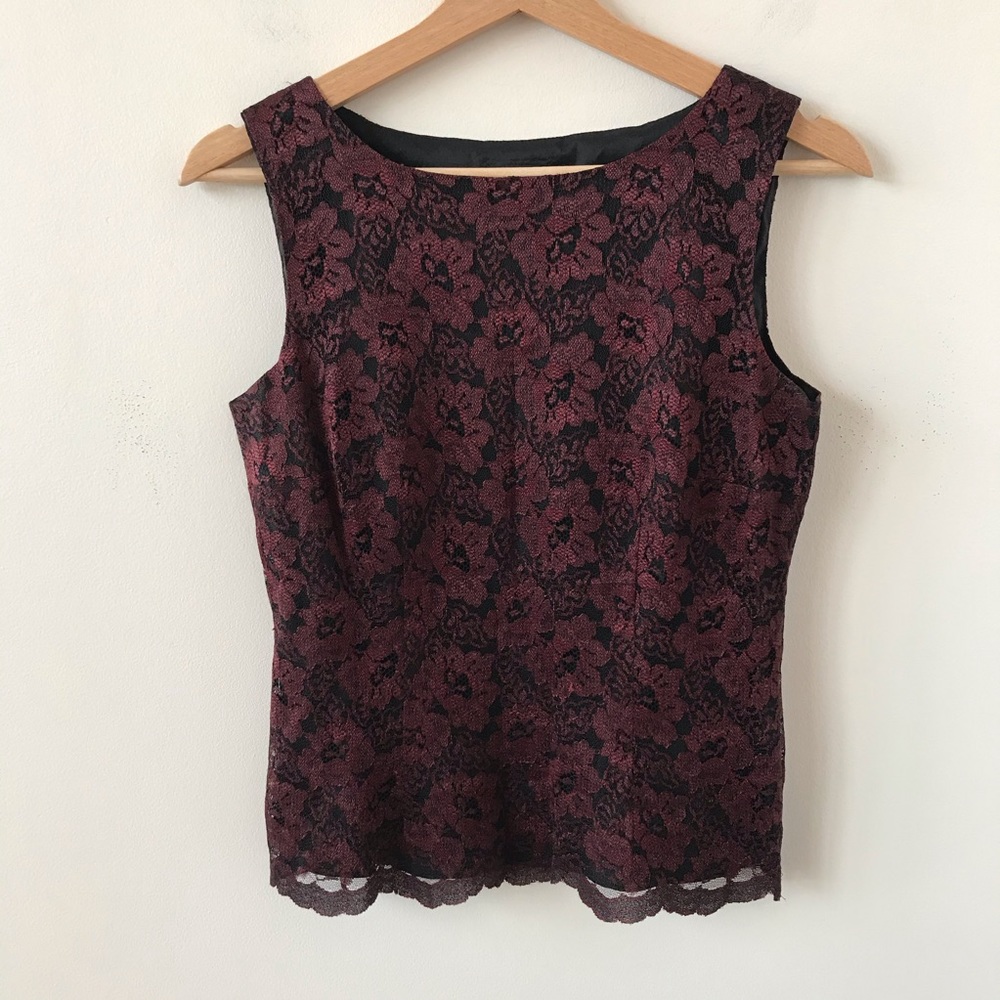 Vintage Gianni burgundy and black lace overlay top